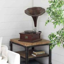 Gramophone marron de style vintage | phonographe en aluminium et bois | jeu d...