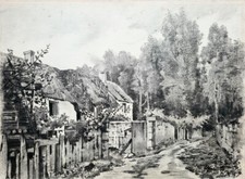 Auguste Allongé (proche de) fermette fusain sur grand carton préparé (39x53cm)