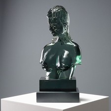 Buste de Jeune Femme en Verre Signé Loredano Rosin Italie 1975 Original