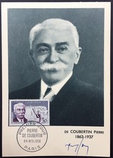 Cartes 1er jour, N° 1088 Pierre de Coubertin, 1956, JO