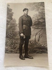 Militaria CP photo militaire en tenue à identifier photographe d'Alger