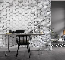 368X254CM Mural Géant Papier Peint Argent Motif Plâtre Miel Art Décor