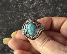 NEUVE MAGNIFIQUE BAGUE T64 MIXTE DE CRÉATEUR ARGENT ET TURQUOISE 