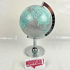 ➜JOLI PETIT GLOBE TERRESTRE mappemonde rotatif sur pied gris vintage décoration