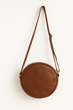 Sac Rond en Cuir Véritable 25 cm – Marron Cognac – Vintage – Fait Main