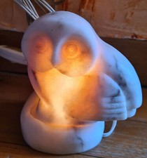 Lampe veilleuse " Chouette ou Hibou  " vintage en albâtre - USSR années 60 / 70