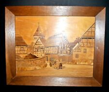 Tableau Marqueterie bois ART POPULAIRE ALSACE Village Wintzenheim Haut-Rhin