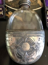 Flasque a Alcool (Whisky)/Métal Argenté&Verre/Entièrement Gravée/19ème France