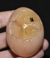 2.4" Vieux chinois naturel Shoushan pierre sculpture oeuf de poulet Statue