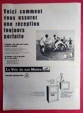 Publicité de presse: Téléviseur LA VOIX DE SON MAÎTRE  PATHE MARCONI  Rugby 1957