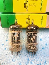 12AX7 ECC83 Amperex Long Plates D Foil Getter, testé NOS paire assortie