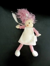 59.* DOUDOU PELUCHE KALOO POUPEE FILLE ROBE ECRU BLANC ROSE  ATTACHE TETINE TTBE