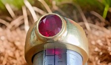 Bague chevalière Homme or 18k poinçon tète d aigle art déco serti  Rubis  15 G 