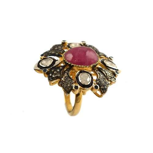 Bague plaquée polki - bague, rubis