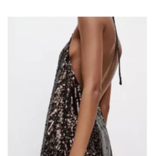 Robe longue léger évasé sequins marron dos nu effet arrondi plongeant taille M