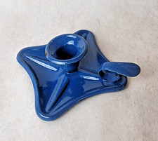 Bougeoir à Main Ancien – Rat de Cave – Métal Émaillé Bleu – Déco Campagne