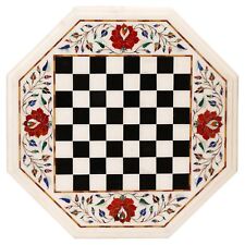 15 " Marbre Jeu D'Échecs Demi-Précieuses Pierres Table Top Pietra Dura Travail