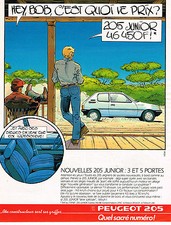 PUBLICITE ADVERTISING 124  1987  PEUGEOT 205 JUNIOR   SACRE NUMERO