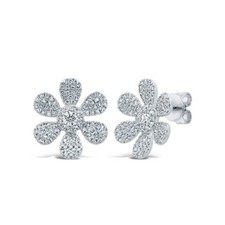 14K or Blanc Diamant Fleur Boucles D'Oreilles Rond Coupe Pierre 0.62CT Naturel