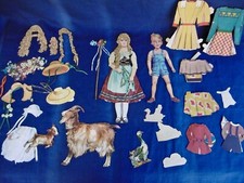 GROS LOT ANCIENS DÉCOUPIS CARTON - 2 POUPÉES À HABILLER - ACCESSOIRES ET ANIMAUX