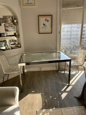 table de 125/85 en verre et acier avec rallonge