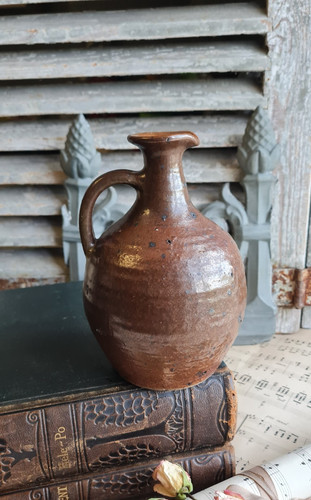 Ancien petit pot gres marron - ancien,