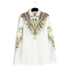 Etro FR42 Top White Green Poplin Shirt US12