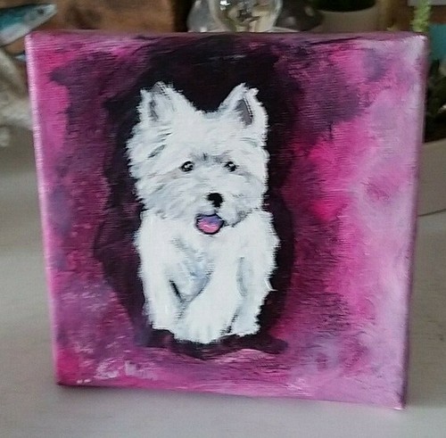 Tableau westie fond fushia - tableau,