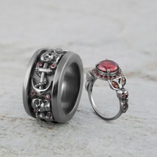 Tête de Mort Mariage Bague Parure pour Lui Elle Ancre Pirate Gothique Couple