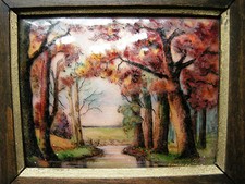 TABLEAU EMAUX LIMOGES  RIVIERE EN FORET PIERRE BONNET (M.O. F.)