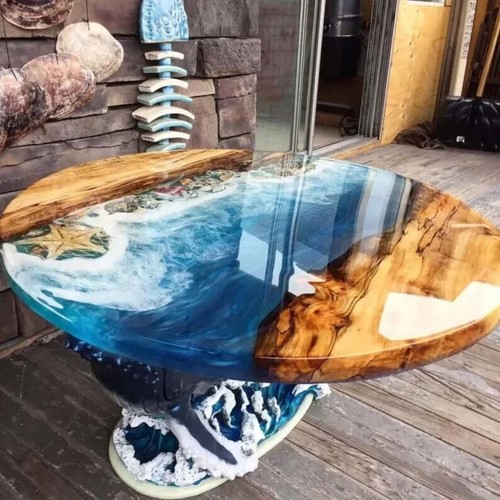 Ocean waves epoxy round - 15"ocean,
