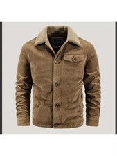 Veste Homme Velours Côtelé Doublée Teddy Chaude Marron, Manteau 10416