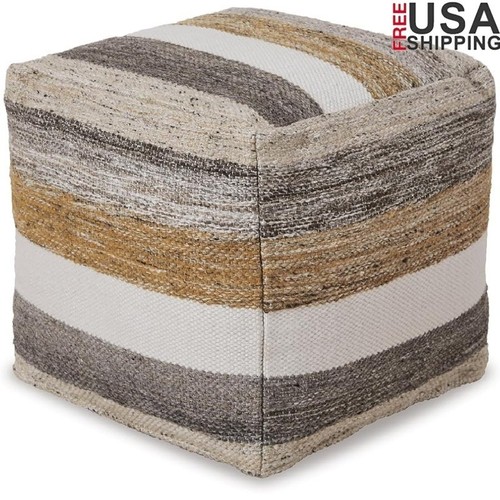 Handwoven wool polyester pouf - wool,