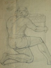 Ecole FRANCAISE XIX DESSIN CRAYON ETUDE HOMME NU ROME ANTIQUE ? 1800-1820