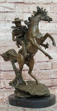 BRONCO Buster Original Western Cowboy Cheval Rodeo Rider Bronze Marbre Statue D