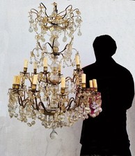 Grand Lustre Cage à Pampilles, 18 Lumières, Fin XIXème Début XXème Siècle