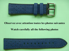 22 mm BRACELET CUIR VACHETTE NUBUCK VÉRITABLE BLEU RACING RALLYE BELLE QUALITÉ