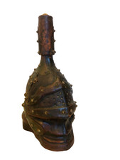 bouteille décoratif   " Tête d'armure " cuir  vintage chevallerie chevallier