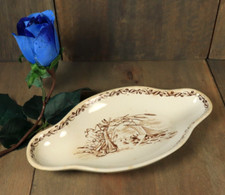 Ancien Plat Ravier Faïence Creil et Montereau Modèle Marins Terre de Fer Marron
