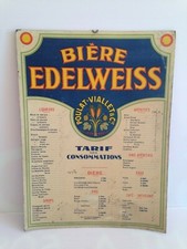ancien Carton Publicitaire tarif des consommations Bière edelweiss 
