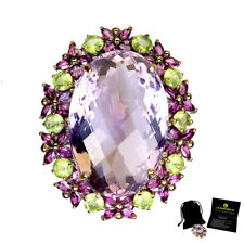 925 Argent Sterling Broche Ovale Amétrine 107ct Péridot Pierre Précieuse Main