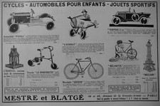 PUBLICITÉ PRESSE 1924 MESTRE et BLATGE JOUETS ENFANTS CYCLES AUTOMOBILE MECCANO