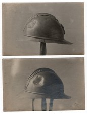 photo militaire curiosité casque avec impact de la guerre 1914-18 WW1