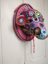 papier mâché Tête de Biche Patchwork laine création artisanale  made in France