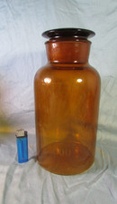 Ancien grand bocal de pharmacie de 3 L  en verre soufflé ambré, avec son bouchon