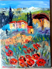 LE MONT VENTOUX COQUELICOT PARIS ART  TABLEAU PEINTURE HUILE JUMEAUX JEAN PIERRE