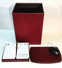 (NEW) Leather Desk Set Mouse Pad, Waste Basket and Desktop Calendar Burgundy