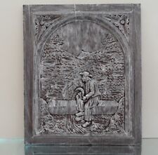 ANCIEN PANNEAU PLAQUE FRONTON BOIS SCULPTE VINTAGE ART BRETON BREIZH BOISERIE N1
