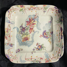 Ancienne assiette carré Sarreguemines Lavallière 19ème fleurs  multicolore, rare