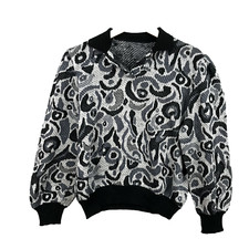 Pull femme noir blanc XL motifs vintage Italie womans jumper black white ladies